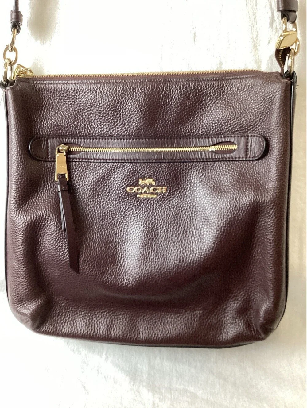Coach Mae File Brown Pebbled Crossbody Bag Gold Hardware Detachable Strap